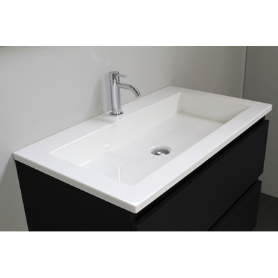 Basic Bella Meuble salle de bains avec lavabo acrylique avec miroir Blanc 80x55x46cm 1 trou de robinet