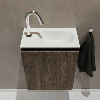 Mondiaz TURE Meuble lave-mains 40x23x50cm 1 trou de robinet 1 porte Dark brown mat Lavabo Eden Droite Solid Surface Blanc