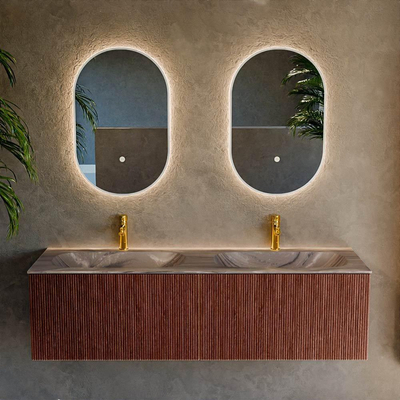 MONDIAZ KURVE-DLUX 150cm badmeubel kleur Ruby met 2 lades en 0 deuren. Wastafel STOR SMALL Dubbel 2 kraangaten Sombra.