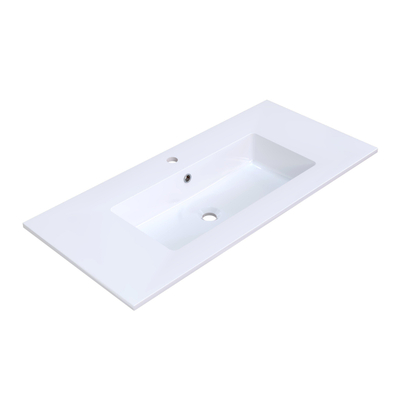 Arcqua Mira Lavabo encastré - 101x46x1.5cm - vasque simple - 1 trou de robinet - marbre de synthèse - blanc brillant