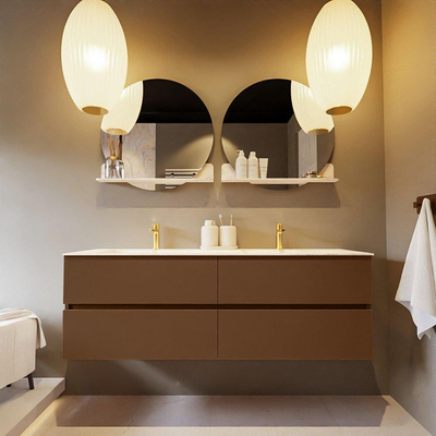 Mondiaz VICA-DLUX ensemble de meuble de salle de bain - 150cm - meuble sous-vasque posé - 4 tiroirs - lavabo encastré cloud double - 2 trous de robinet - version haute de 60cm - ostra