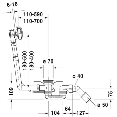 Duravit D-code Badafvoer en overloopcombinatie - met waste - voor bad - 180cm - inclusief middenafvoer - hoogglans chroom