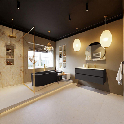 MONDIAZ VICA-DLUX Ensemble meuble de salle de bains - 110cm - meuble bas dark grey - 2 tiroirs - lavabo encastré cloud à droite - 1 trou de robinet - version haute 60cm - frape