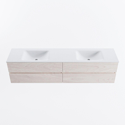 Mondiaz VICA ensemble de meuble de salle de bain - 200cm - meuble sous vasque en aggloméré - 4 tiroirs - lavabo cloud double - 2 trous de robinet - version haute de 60cm - talc