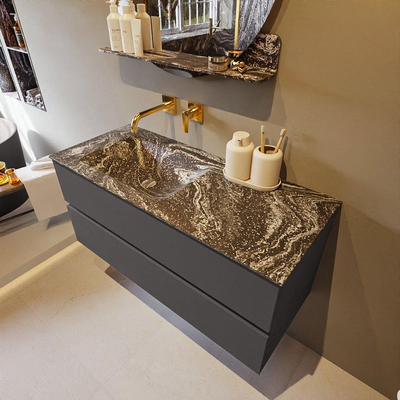 Mondiaz VICA-DLUX Ensemble de meuble de salle de bain - 110cm - meuble sous-vasque gris foncé - 2 tiroirs - lavabo encastré cloud gauche - sans trous de robinet - version haute de 60cm - lave