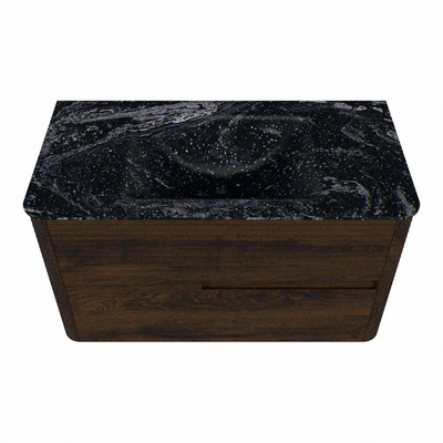 Mondiaz CIRO-DLUX Badkamermeubelset - 90x45x50cm - Solid surface wastafel Lava - 1 wasbak Midden - 1 kraangat - 2 lades - Walnut