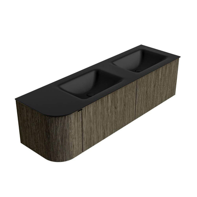 Mondiaz KURVE Ensemble de meubles de salle de bains - 155x46x40cm - 2 tiroirs - 1 porte - vasque solid surface - double / droite - sans trou de robinet - Shadow