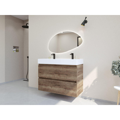HR badmeubelen Infinity XXL 3D Ensemble meuble de salle de bains - 100 cm - 1 lavabo en céramique kube blanc - 2 trous de robinetterie - 2 tiroirs - Charleston