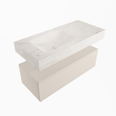 Mondiaz ALAN-DLUX Ensemble de meuble - 100cm - meuble Linen mat - 1 tiroir - Lavabo Cloud Ostra suspendu - vasque gauche - 1 trou de robinet