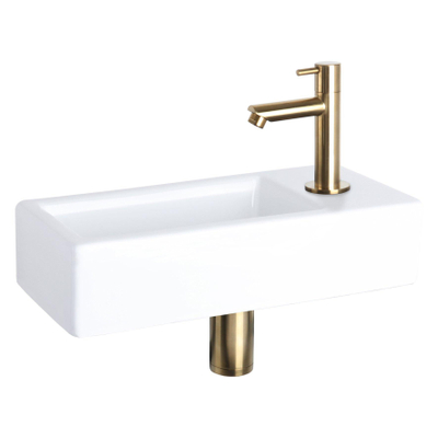 Differnz Hura fonteinset - 38.5x18.5x9cm - Rechthoek - 1 kraangat - Goud mat rechte kraan - Keramiek Wit