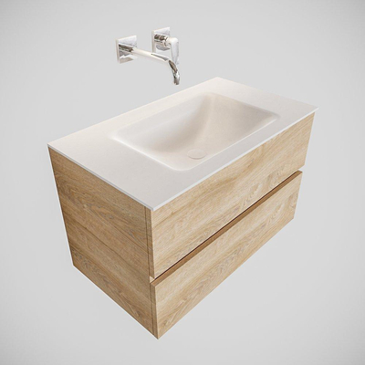 Mondiaz VICA Meuble Washed oak avec 2 tiroirs 80x50x45cm vasque lavabo Cloud centre sans trou de robinet
