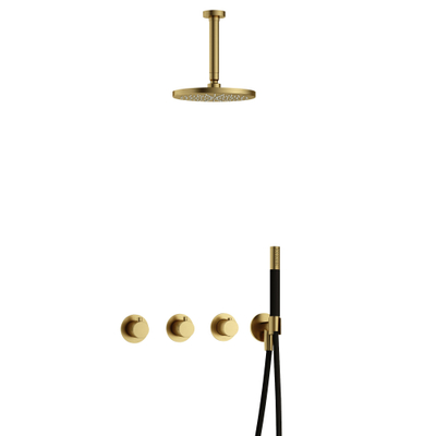Hotbath Cobber IBS70 Regendoucheset - inbouw - 15cm plafondarm - 20cm ronde hoofddouche - staafhanddouche - PVD - geborsteld messing (goud)