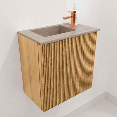 Mondiaz JOYA-DLUX 40cm toiletmeubel - kleur Oak - Wastafel FAYE positie Links 1 kraangat kleur Saba.