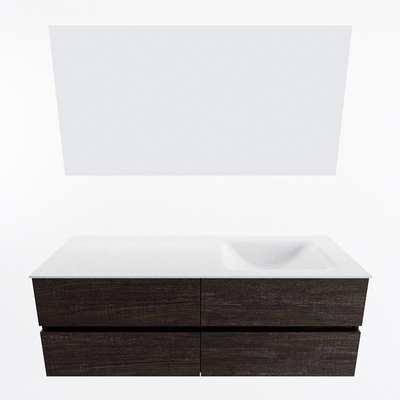 Mondiaz VICA ensemble de meuble de salle de bain - 140cm - meuble sous-vasque marron foncé - 4 tiroirs - lavabo cloud droite - sans trous de robinet - couleur talc - miroir LED - version XL 60cm de haut