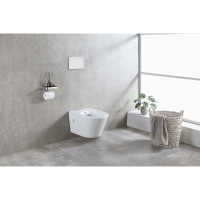 Wiesbaden Vesta Wandcloset - rimless - met bidetkraan koud water - glans wit