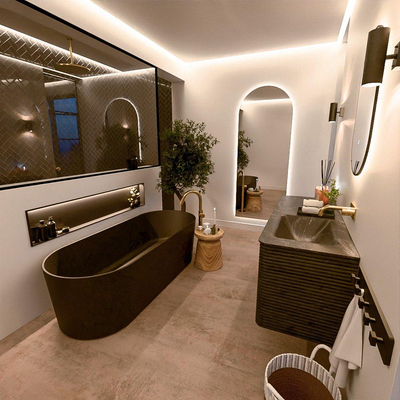 Mondiaz CIRO-DLUX Meuble de salle de bains complet - 130x45x50cm - Plan vasque solid surface Lava - 1 lavabo à droite - sans trous de robinet - 4 tiroirs - Shadow