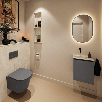 MONDIAZ TURE-DLUX Meuble WC 40 cm Dark Grey. EDEN lavabo Ostra position gauche. Sans trou de robinet.