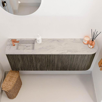 Mondiaz JOYA-DLUX 111.6cm toiletmeubel - ronding rechts kleur Shadow - Wastafel FAYE positie Links 1 kraangat kleur Glace.