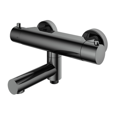 Hotbath Buddy thermostatische badmengkraan met wegdraaibare uitloop omstel uitloop zwart chroom SHOWROOMMODEL