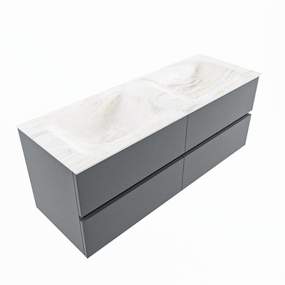 Mondiaz VICA-DLUX ensemble de meuble de salle de bain - 130cm - meuble sous-vasque plata - 4 tiroirs - lavabo encastré cloud double - sans trous de robinet - miroir modèle spot - version XL 60cm de haut - ostra