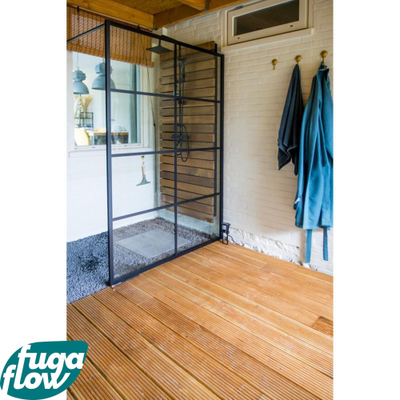 FugaFlow Efficiente Vetro douche à l'italienne salle de bain - 140x200cm - cadre de fenêtres extérieur - anti-calcaire - noir mat