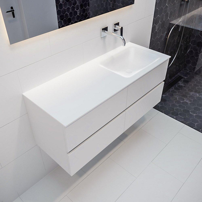 MONDIAZ VICA Badkamermeubelset - 120cm - 4 lades - wasbak Cloud rechts - 0 kraangaten - solid surface talc