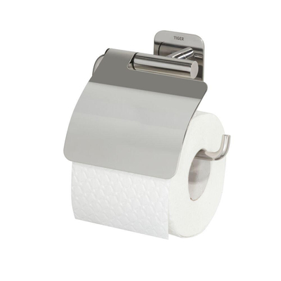 Tiger Colar Toiletrolhouder - met klep - zelfklevend - gepolijst RVS