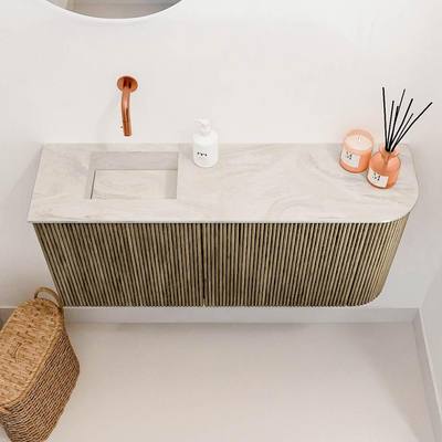Mondiaz JOYA-DLUX 91.6cm toiletmeubel - ronding rechts kleur Dusk - Wastafel FAYE positie Links Zonder kraangat kleur Ostra.