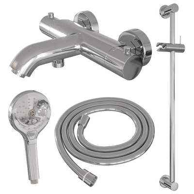 Brauer Chrome Edition Badkraan Opbouw - glijstang - 2 functies - 2 gladde knoppen - handdouche rond 3 standen - chroom