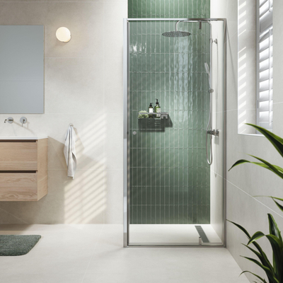 Sealskin Contour Porte pivotante avec paroi latérale - 900x900 mm - verre de sécurité clair 6 mm - avec revêtement Sealglas - argent brillant