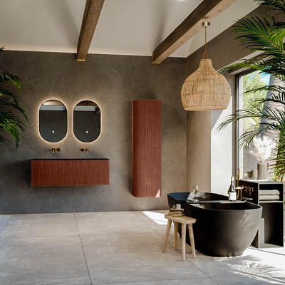 Mondiaz KURVE Ensemble de meuble salle de bain - 120x46x40cm - 1 tiroir - lavabo en solid surface - milieu - sans trou de robinet - Ruby