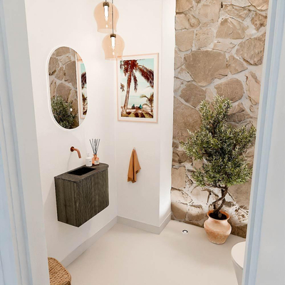 Mondiaz JOYA-DLUX 51.6cm toiletmeubel - ronding rechts kleur Shadow - Wastafel FAYE positie Links Zonder kraangat kleur Lava.