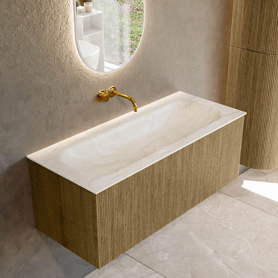 Ensemble de meuble de salle de bain Mondiaz KURVE-DLUX - 110x46x40cm - 1 tiroir - lavabo en solid surface - milieu - sans trou de robinet - Dusk