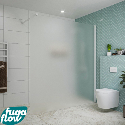 FugaFlow Eccelente Vetro douche à l'italienne salle de bain - 180x200cm - verre mat - bras mural - blanc mat
