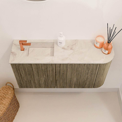 Mondiaz JOYA-DLUX 81.6cm toiletmeubel - ronding rechts kleur Dusk - Wastafel FAYE positie Links 1 kraangat kleur Frappe.