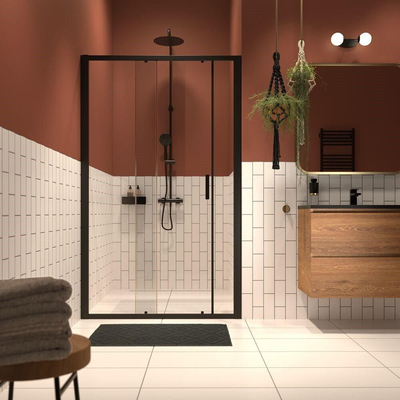 Sealskin Inc. porte coulissante à deux parties en niche 140x200cm 8mm verre de sécurité clair avec revêtement anti-calcaire noir mat