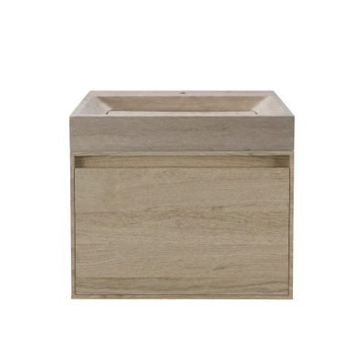 Forzalaqua Ibiza Ensemble meuble de salle de bains - 80x50x50cm - 1 tiroir - lavabo en travertin - 1 trou de robinet - jeu de supports - bouchen de vidage - Smoke