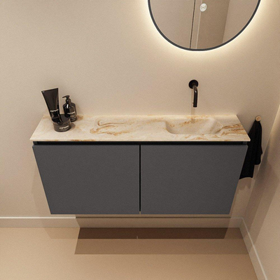 MONDIAZ TURE-DLUX Meuble WC 100 cm Dark Grey. EDEN lavabo Frappe position droite. Sans trou de robinet.