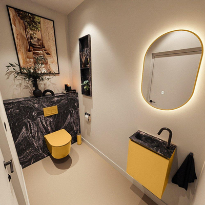 MONDIAZ TURE-DLUX 40cm toiletmeubel Ocher. EDEN wastafel Lava positie links. Met 1 kraangat.