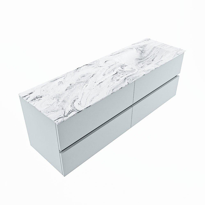 MONDIAZ VICA-DLUX Badkamermeubelset - 150cm - onderkast clay - 4 lades - inbouw wastafel cloud rechts - zonder kraangaten - 60cm hoge versie - glace