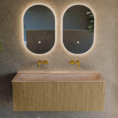 MONDIAZ KURVE-DLUX Meuble de salle de bains 120 cm couleur Dusk avec 1 tiroir et 0 porte. Lavabo BIG LARGE au milieu sans trou de robinet Saba.