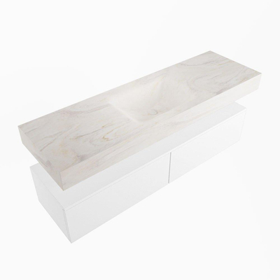 MONDIAZ ALAN - DLUX Ensemble meuble de salle de bains - 150cm - sous-meuble - Talc - 2 tiroirs - lavabo suspendu - vasque au centre - 1 trou de robinet - Ostra