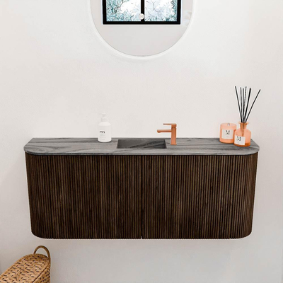 Mondiaz JOYA-DLUX 103.2cm toiletmeubel - ronding links en rechts kleur Walnut - Wastafel FAYE positie Midden 1 kraangat kleur Sombra.