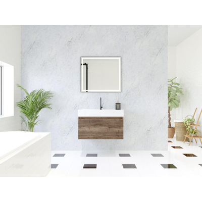 HR Matrix ensemble meuble de salle de bain 3d 80cm 1 tiroir sans poignée avec bandeau couleur charleston avec vasque kube 1 trou robinet blanc