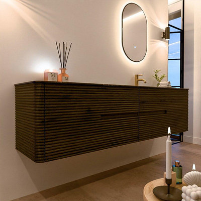 Mondiaz CIRO-DLUX Meuble de salle de bains - 190x45x50cm - Plan vasque Solid surface Lava - 1 lavabo à droite - 1 trou de robinet - 4 tiroirs - Shadow
