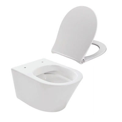 Wiesbaden Vesta WC suspendu – sans bride – profondeur 52 cm – avec abattant softclose blanc – blanc brillant
