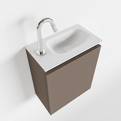 Mondiaz TURE Meuble lave-mains 40x23x50cm 1 trou de robinet 1 porte Smoke mat Lavabo Eden Droite Solid Surface Blanc