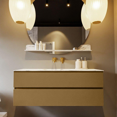 Mondiaz VICA-DLUX ensemble de meuble de salle de bain - 130cm - meuble sous-vasque oro - 2 tiroirs - lavabo encastrée cloud milieu - sans trous de robinet - version haute de 60cm - glace