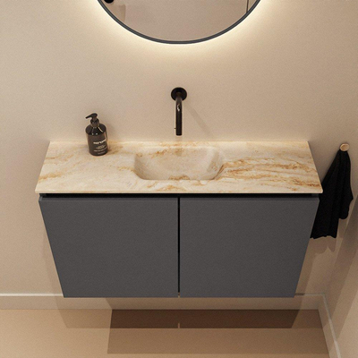 MONDIAZ TURE-DLUX Meuble toilette - 80cm - Dark Grey - EDEN - vasque Frappe - position centrale - sans trou de robinet