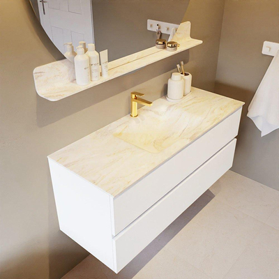 Mondiaz VICA-DLUX ensemble de meuble de salle de bain - 120cm - meuble sous lavabo talc - 2 tiroirs - lavabo encastré cloud milieu - 1 trou de robinet - miroir modèle spot - version XL 60cm haut - ostra